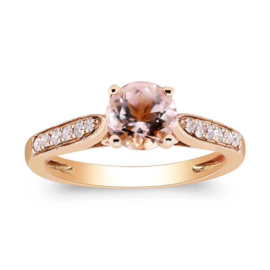 Navy 14K Rose Gold Round-Cut Madagascar Morganite Ring