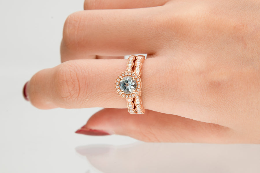 Audrey 14K Rose Gold Round Cut Brazilian Aquamarine Ring