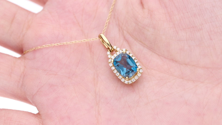 Winter 10K Yellow Gold Cushion-Cut Brazilian London Blue Topaz Pendant