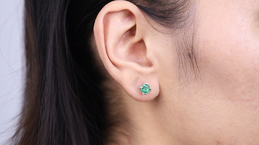 Natalia 10K Yellow Gold Round-Cut Natural Zambian Emerald Earring