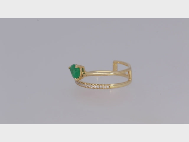 Serena 18K Yellow Gold Pear-Cut Natural Zambian Emerald Ring