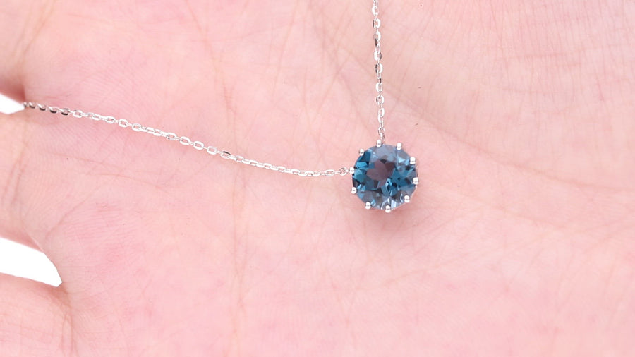 Miranda 10K White Gold Round-Cut Brazilian London Blue Topaz Necklace