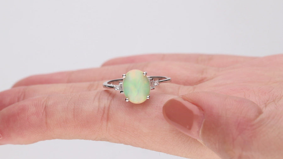 Bristol 10K White Gold Oval-Cut Natural African Opal Ring