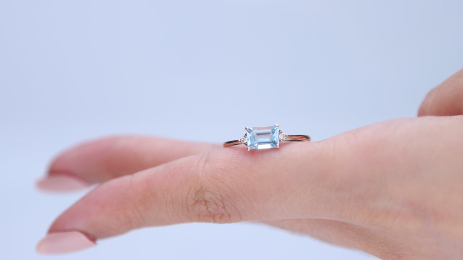 Gwen 14K Rose Gold Emerald-Cut Brazilian Aquamarine Ring