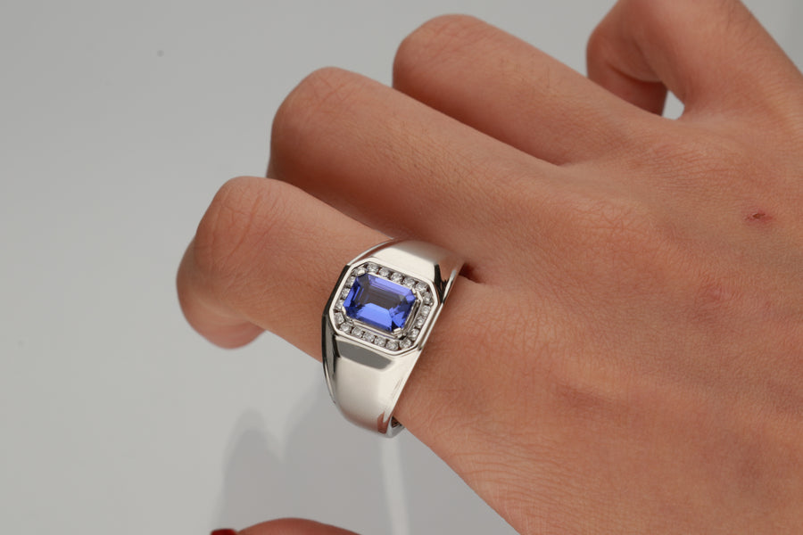 Isabelle 10K White Gold Emerald-Cut Tanzanian Tanzanite Ring