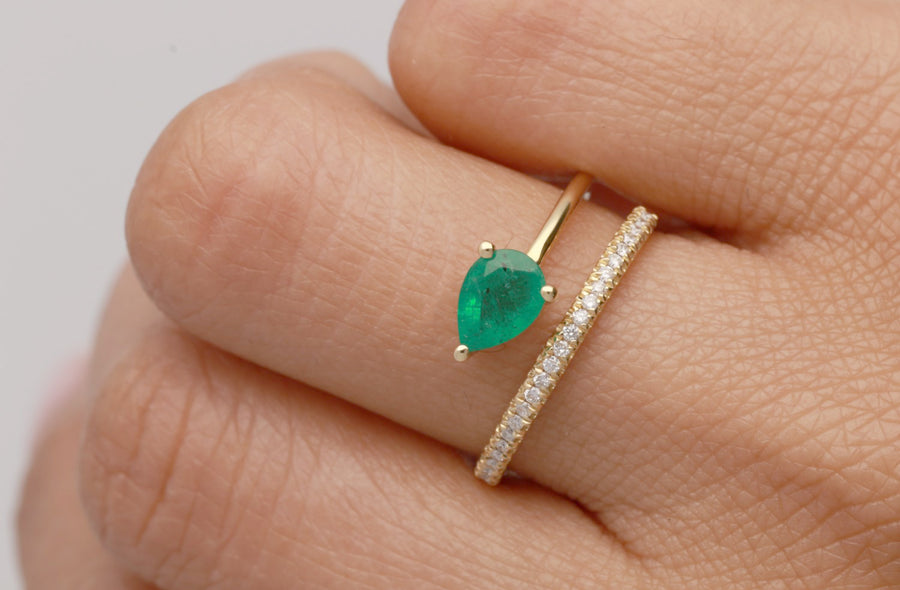 Serena 18K Yellow Gold Pear-Cut Natural Zambian Emerald Ring