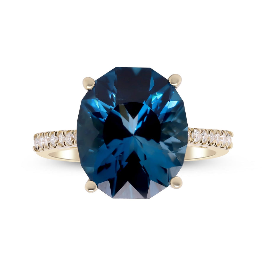 Elsie 14K Yellow Gold Round-Cut Brazilian London Blue Topaz Ring