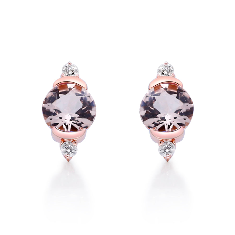 Arya 14K Rose Gold Round-Cut Madagascar Morganite Earrings