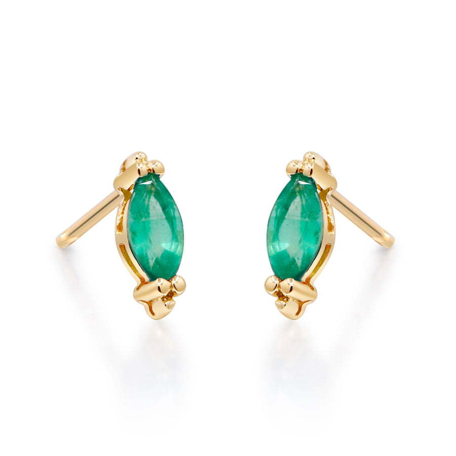 Nora 10K Yellow Gold Marquise-Cut Natural Zambian Emerald Earrings