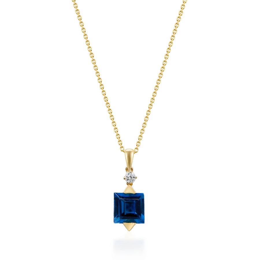 Isabel 10K Yellow Gold Square-Cut Brazilian London Blue Topaz Pendant