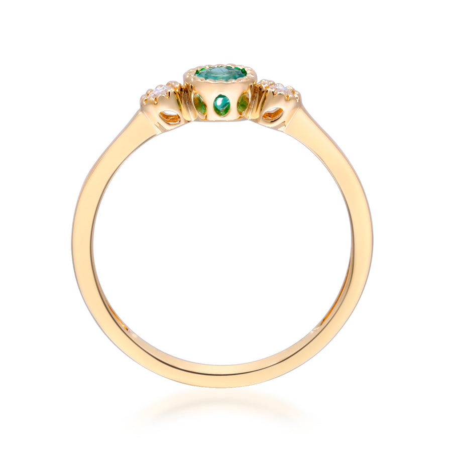 Timeless Beauty: Audrey 10K Yellow Gold Ring with Round-Cut Natural Zambian Emerald