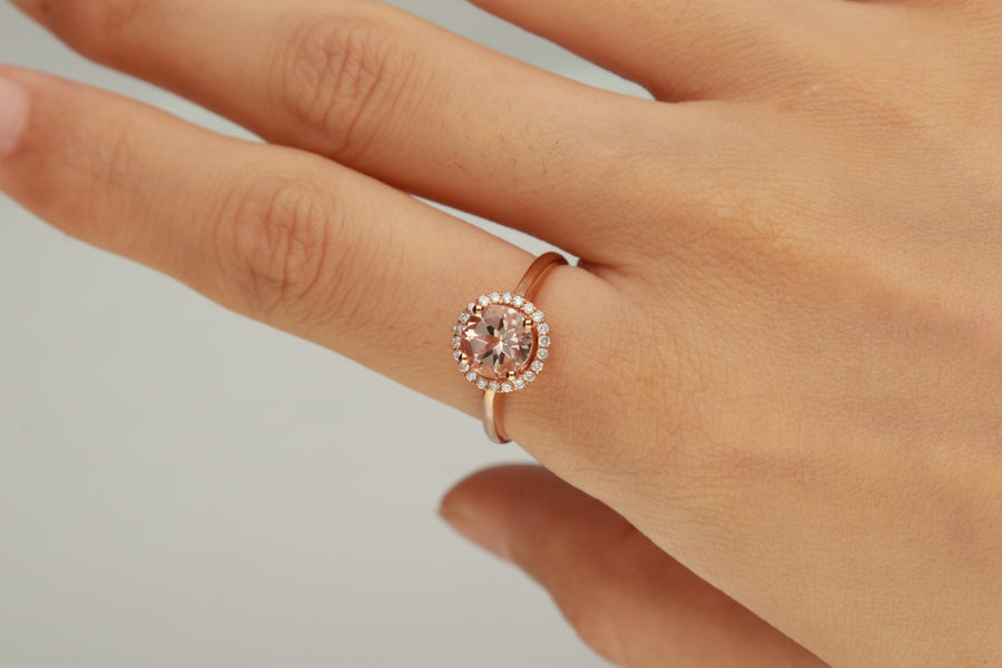 Alina 10K Rose Gold Round-Cut Madagascar Morganite Ring