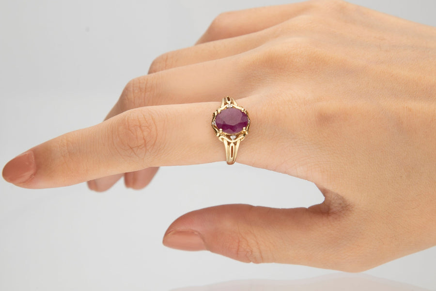 Chana 10K Yellow Gold Oval-Cut Mozambique Ruby Ring