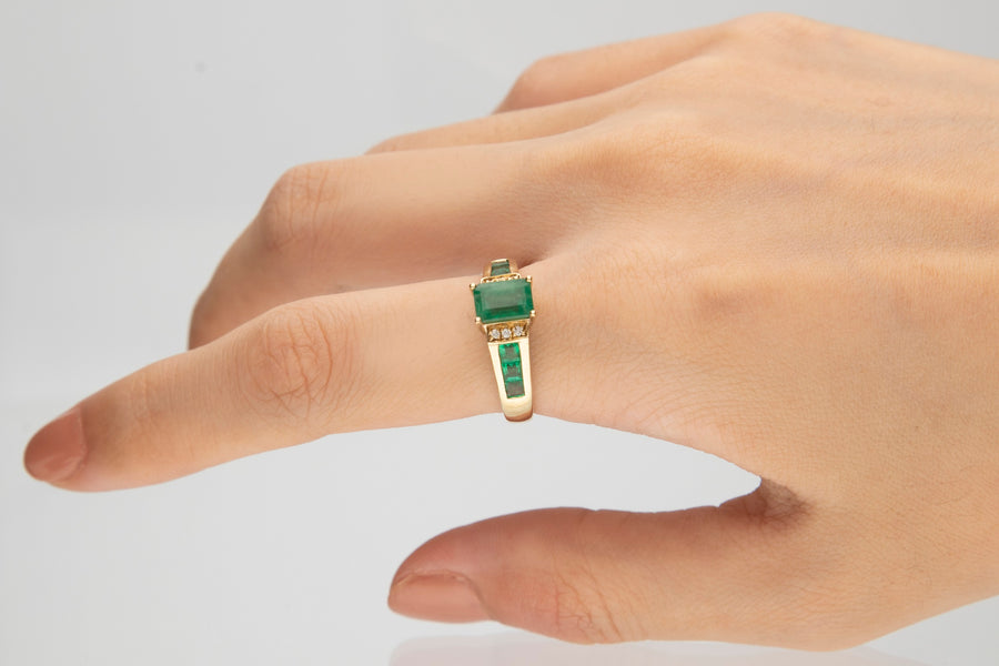 Aniya: 10K Yellow Gold Ring with Emerald-Cut Natural Zambian Emerald