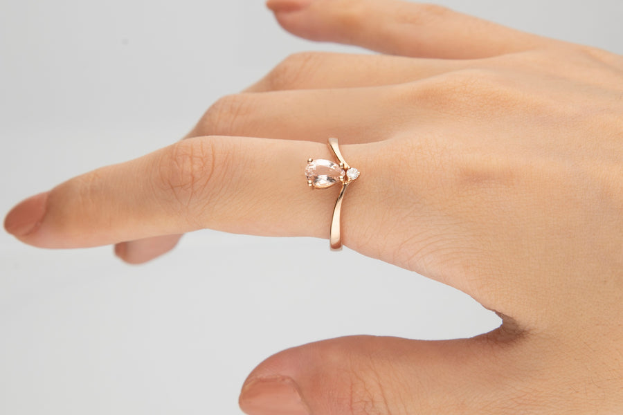 Kylie 10K Rose Gold Pear-Cut Madagascar Morganite Ring