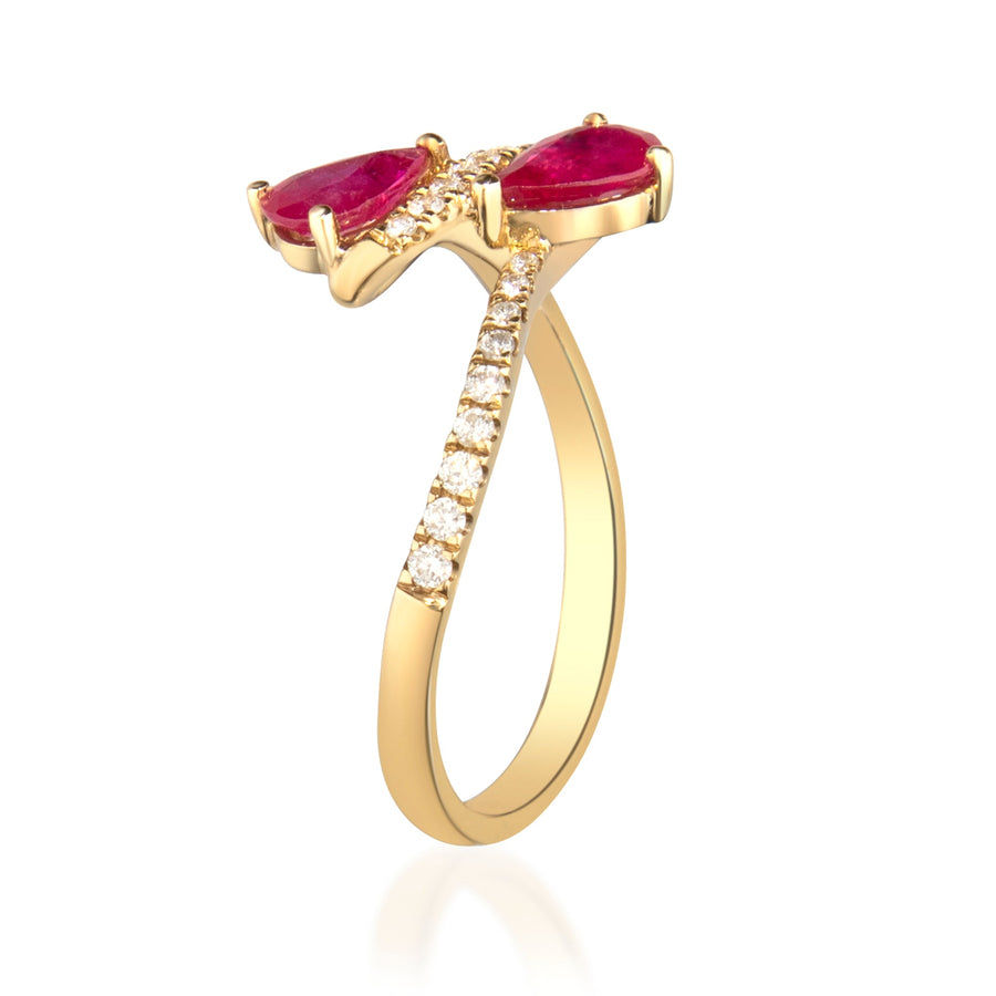 Frances 10K Yellow Gold Pear-Cut Mozambique Ruby Ring