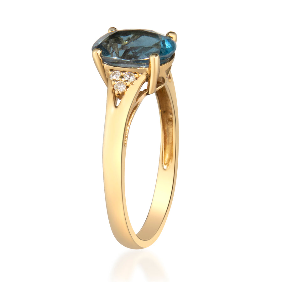 Blessing 10K Yellow Gold Oval-Cut Brazilian London Blue Topaz Ring