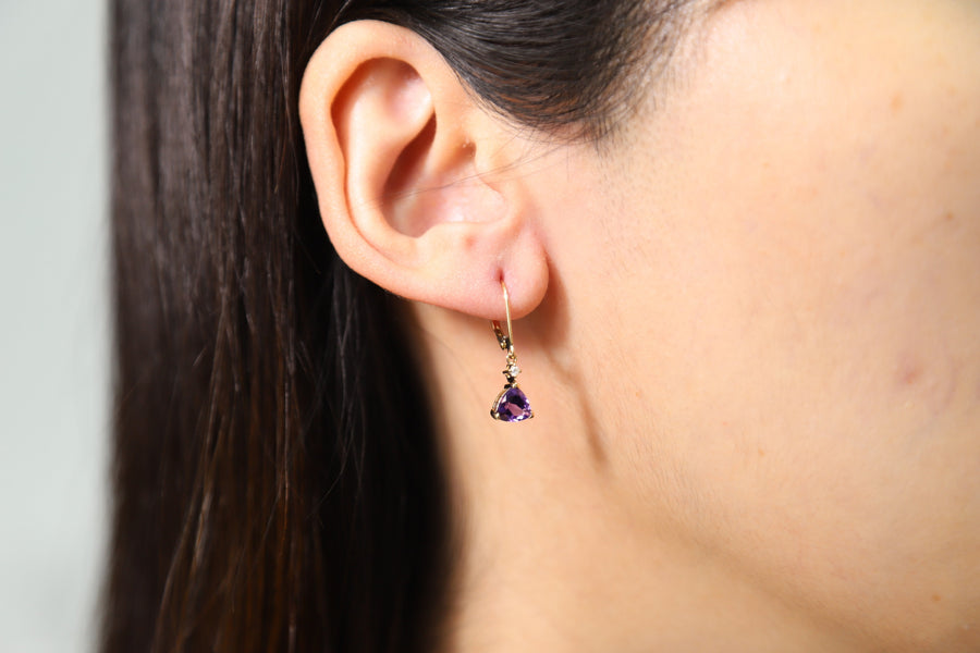 Della 14K Yellow Gold Trillion-Cut Brazilian Amethyst Earring