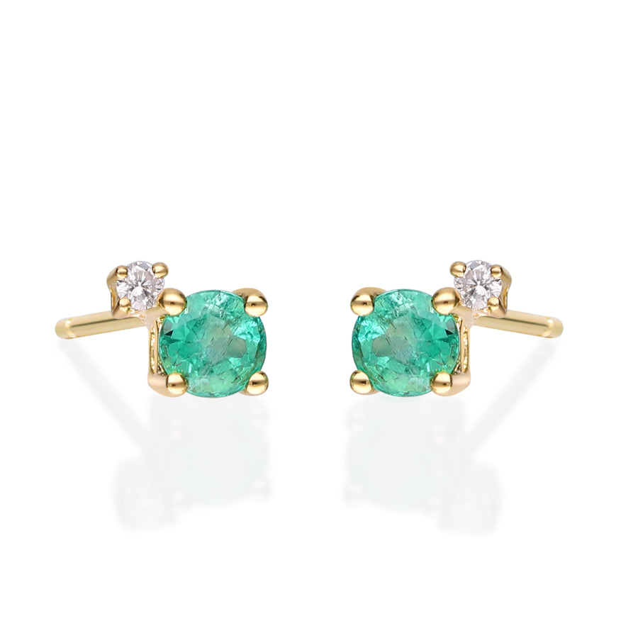 Brynlee 10K Yellow Gold Round-Cut Natural Zambian Emerald Earring