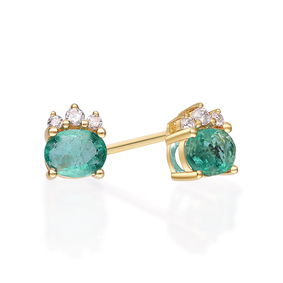 Emilee 10K Yellow Gold Oval-Cut Natural Zambian Emerald Earring