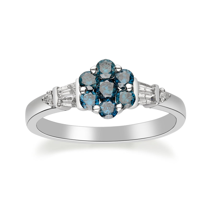 Charley 10K White Gold Round Cut Blue Diamond Ring