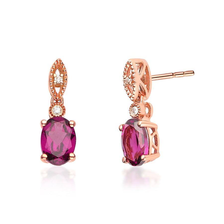 Miriam 10K Rose Gold Oval-Cut Madagascar Rhodolite Earring