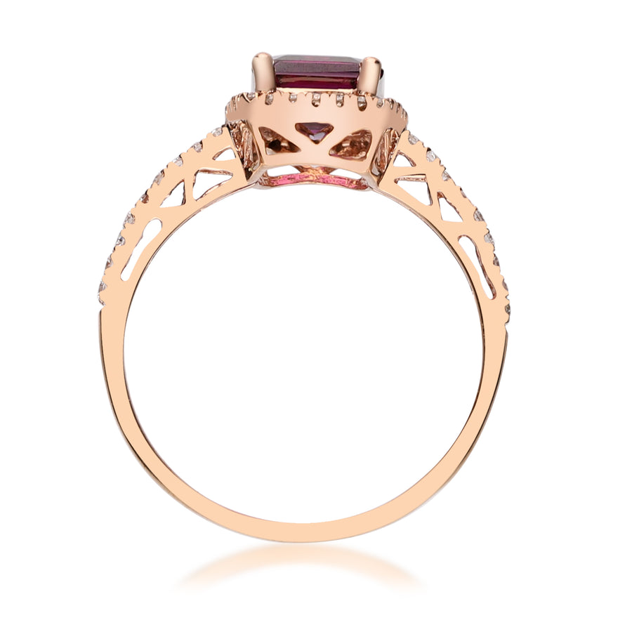 Lorelai 10K Rose Gold Emerald-Cut Madagascar Rhodolite Ring