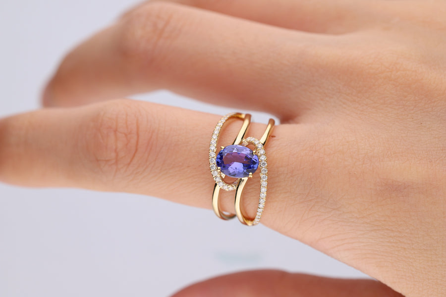 Charlie 14K Yellow Gold Oval Cut Tanzanian Tanzanite Ring