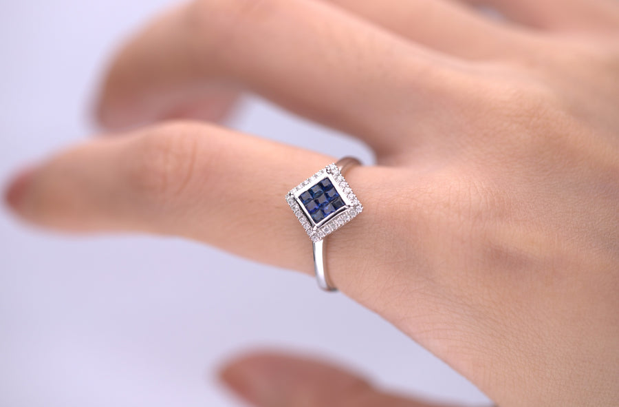 Melissa 10K White Gold Princess-Cut Ceylon Blue Sapphire Ring