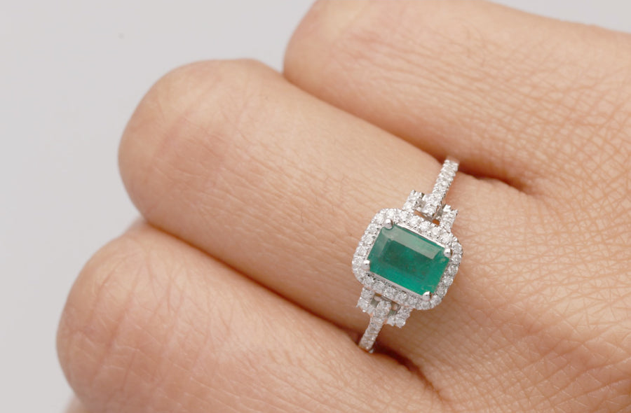 Elliana 14K White Gold Emerald-Cut Natural Zambian Emerald Ring