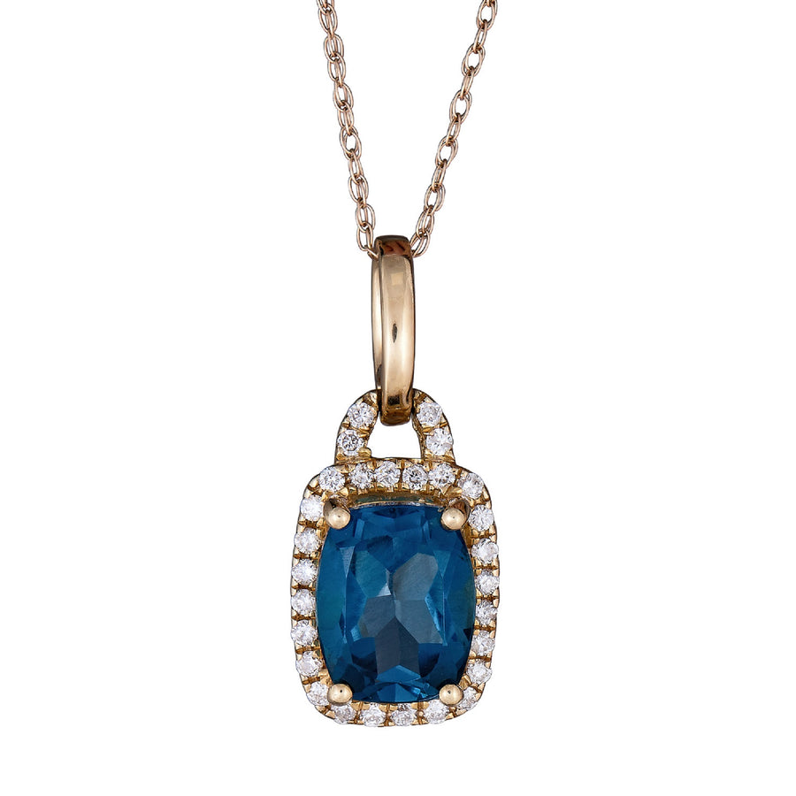 Winter 10K Yellow Gold Cushion-Cut Brazilian London Blue Topaz Pendant