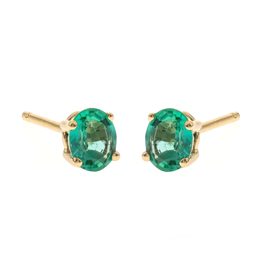 Alivia 14K Yellow Gold Oval-Cut Natural Zambian Emerald Earring