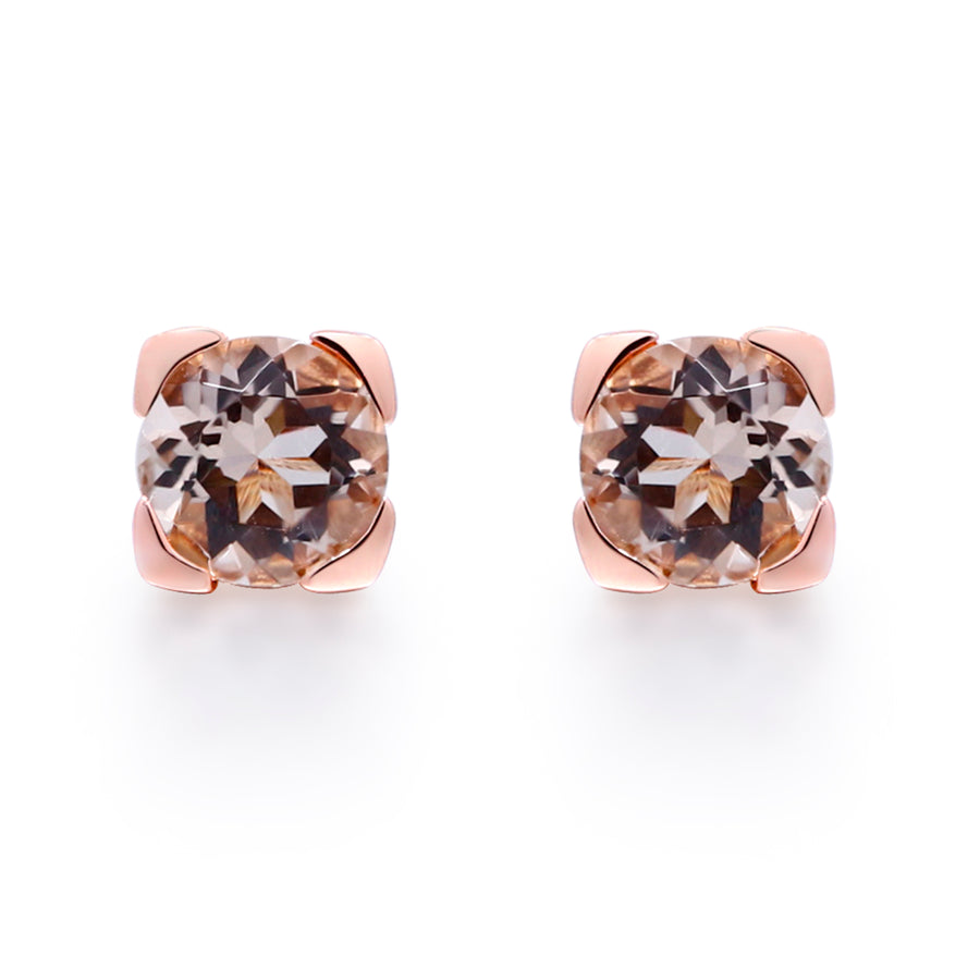 Elina 10K Rose Gold Round-Cut Madagascar Morganite Earring