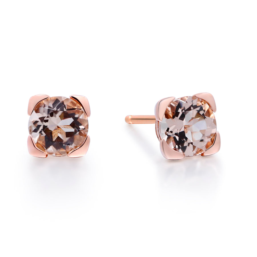 Elina 10K Rose Gold Round-Cut Madagascar Morganite Earring