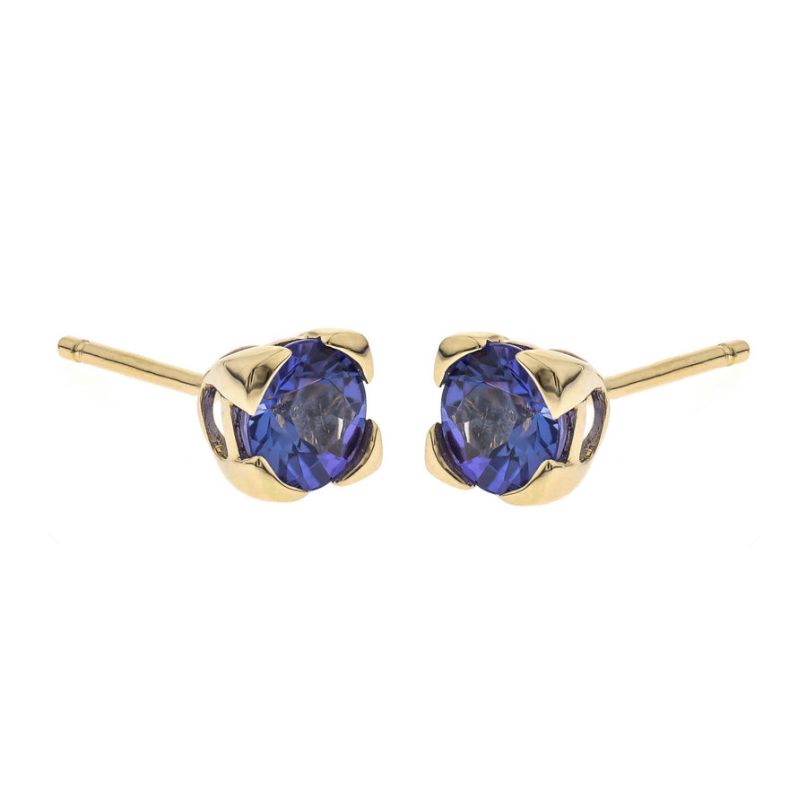 Alice 10K Yellow Gold Round-Cut Tanzanian Tanzanite Earring