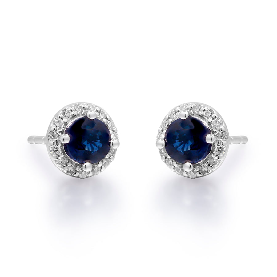 Sofia 14K White Gold Round-Cut Ceylon Blue Sapphire Earring