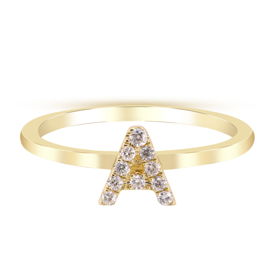 A Initial 14K Yellow Gold Round-Cut White Diamond Ring