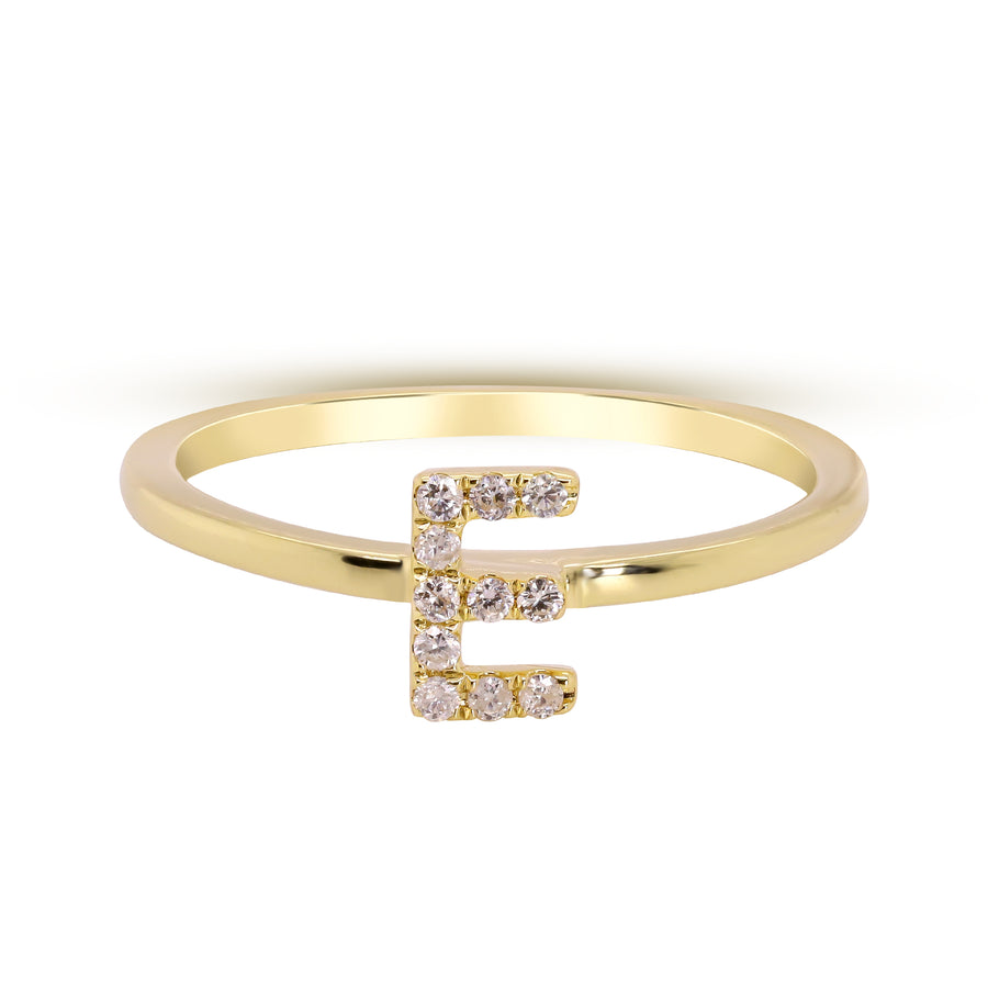 E Initial 14K Yellow Gold Round-Cut White Diamond Ring