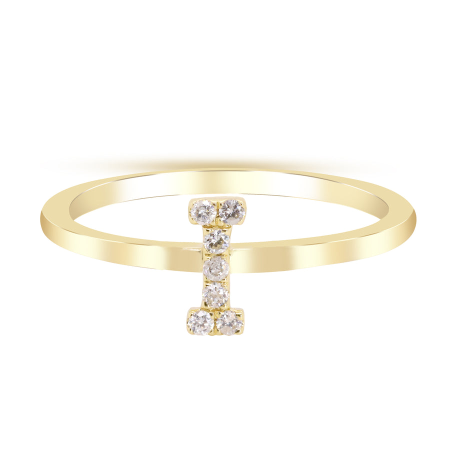 I Initial 14K Yellow Gold Round-Cut White Diamond Ring