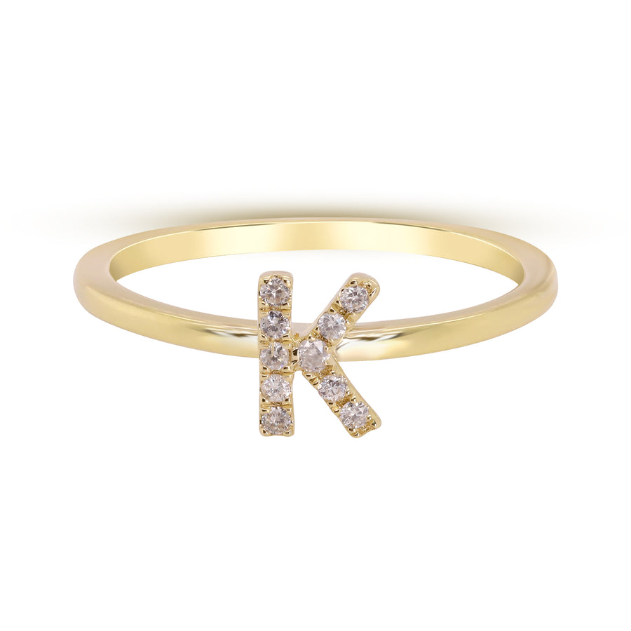 K Initial 14K Yellow Gold Round-Cut White Diamond Ring