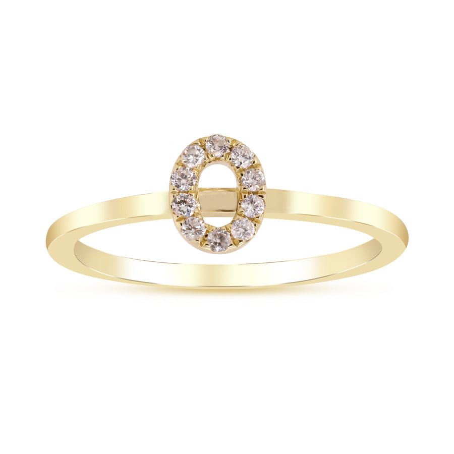 O Initial 14K Yellow Gold Round-Cut White Diamond Ring