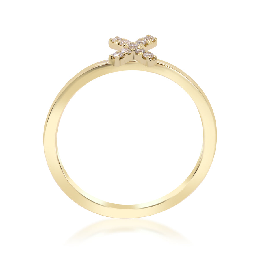 X Initial 14K Yellow Gold Round-Cut White Diamond Ring