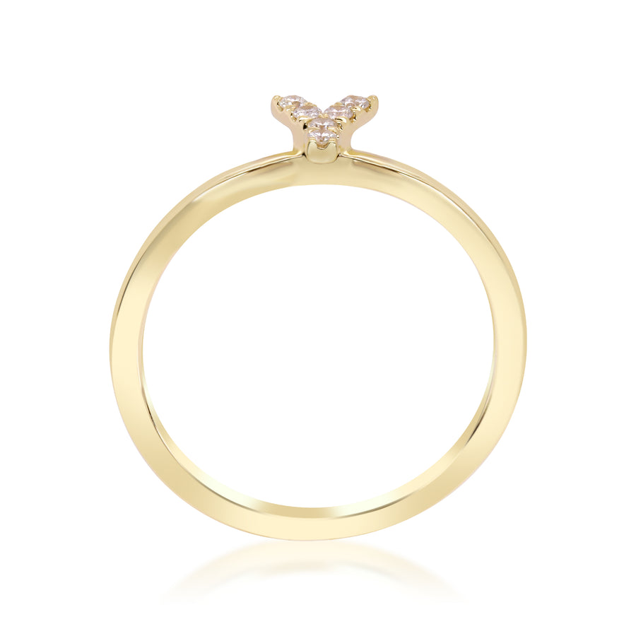 Y Initial 14K Yellow Gold Round-Cut White Diamond Ring