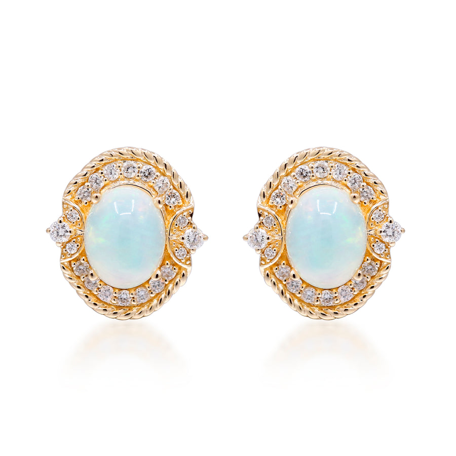 Allison 14K Yellow Gold Oval Cab Natural African Opal Earrings