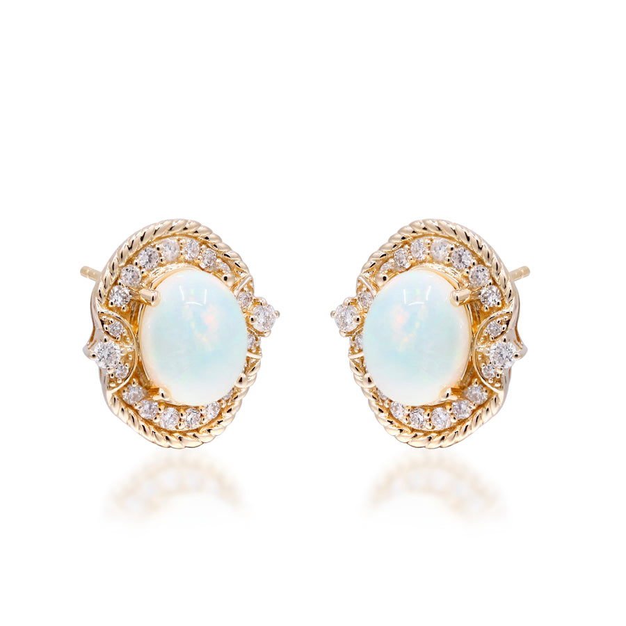 Allison 14K Yellow Gold Oval Cab Natural African Opal Earrings