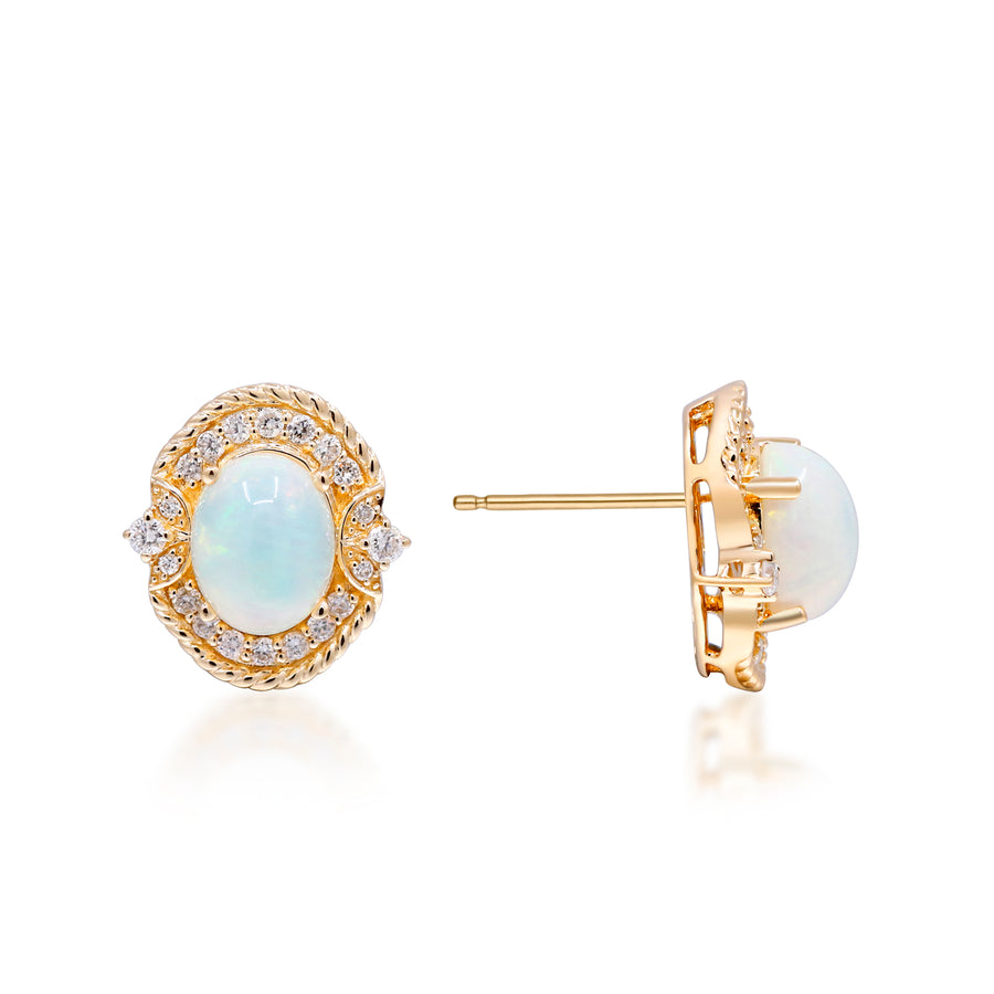 Allison 14K Yellow Gold Oval Cab Natural African Opal Earrings