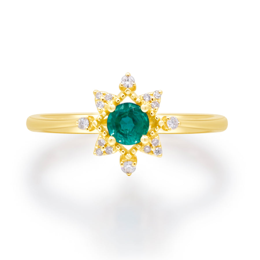 Enchanting Beauty: Esmeralda 14K Yellow Gold Ring with Round-Cut Natural Zambian Emerald