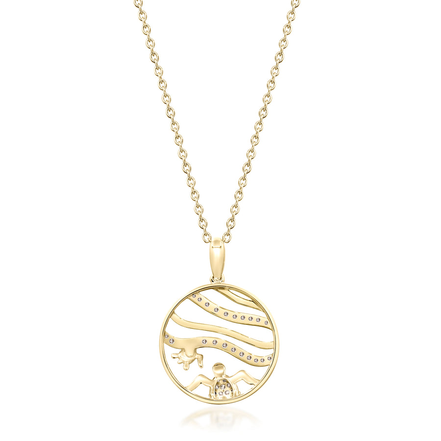 Gin and Grace in collaboration with Smithsonian Museum Collection presents a serene underwater Pendant in 14K Yellow gold and Diamond for exclusive everyday look