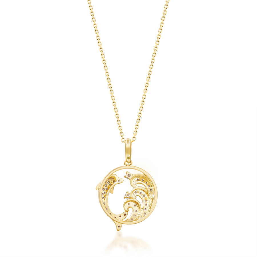 Gin and Grace in collaboration with Smithsonian Museum Collection presents Glamorous, edgy, and dainty 14K Yellow gold dancing dolphin Pendant for everyday