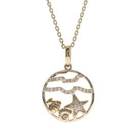 Smithsonian Museum collection by G&G features a serene under water life Pendant in 14K Yellow gold and Diamond for exclusive everyday look